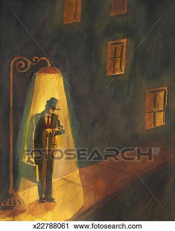 Man Standing under Streetlight Clip Art | x22788061 | Fotosearch