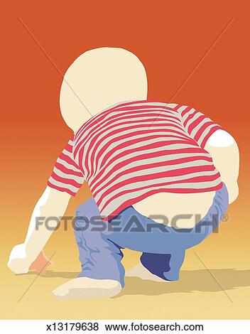 Download Toddler boy (2-4) looking at shells in beach sand, rear ...