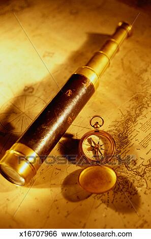 spyglass compass nautical chart fotosearch photograph