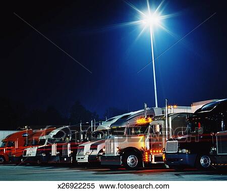 semi parking trucks lot night fotosearch photography