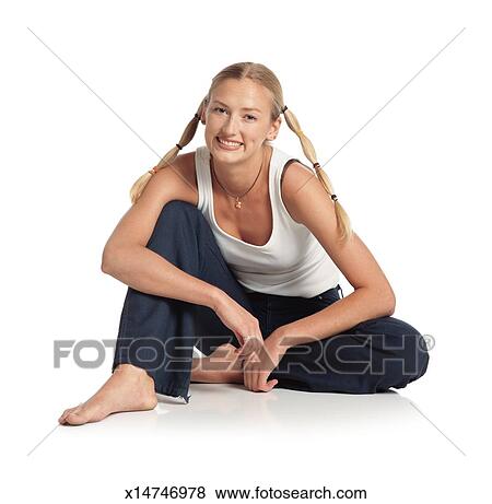 Cute Young Teenage Female With Pigtails In Her Long Blonde Hair