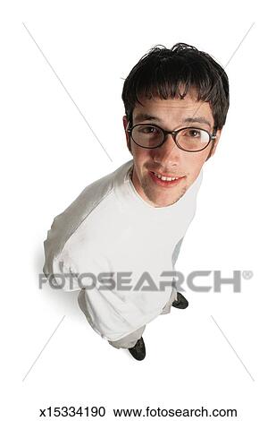 Funny Young Man With Scruffy Facial Hair Dark Hair And Glasses
