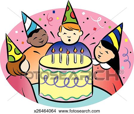 Children's Birthday Party Stock Illustration | x26464064 | Fotosearch