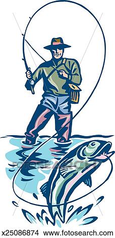 Man Fly Fishing Stock Illustration x25086874 Fotosearch