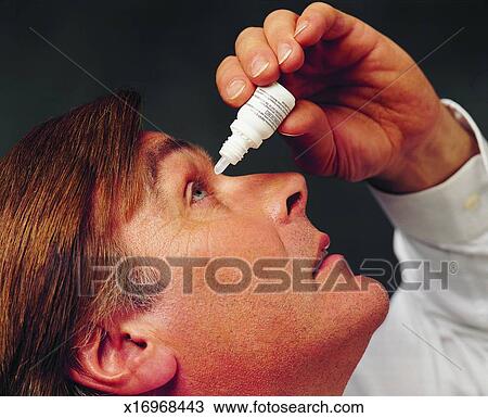 Caucasian Eyedrop Eye Drop Close Up Applying Stock Image