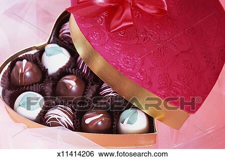 Chocolates In Heart Shaped Box Stock Photograph X11414206