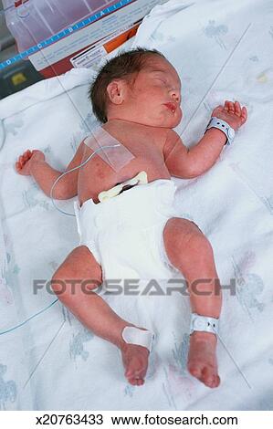 Stock Photo Of Newborn Baby Boy In Hospital Nursery Hooked To Newborn Baby Boy In Hospital Nursery Hooked To Monitor