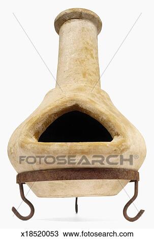 Clay Outdoor Fireplace Chiminea Brazier On Stand Stock Image