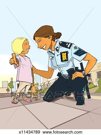 Police Officer with Child Stock Illustration | x11434789 | Fotosearch