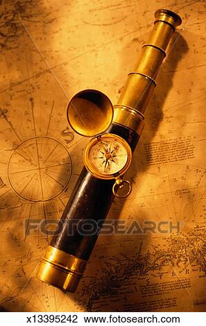 compass spyglass nautical chart fotosearch