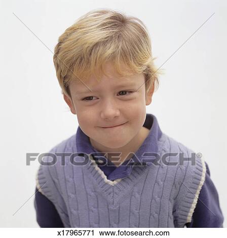 Young Boy 8 9 With Blonde Hair Posing In Studio Stock Image