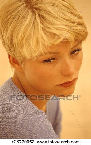 Young Woman With Short Blonde Hair Close Up Stock Image