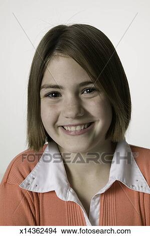 Young Girl 8 9 With Brown Shoulder Length Hair Portrait Picture