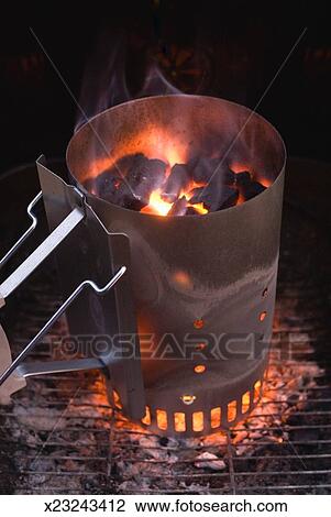 Charcoal Fire In Chimney Starter Stock Image X23243412 Fotosearch