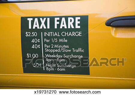 Yellow Taxi Cab Showing Fare On Door Stock Image X19731270