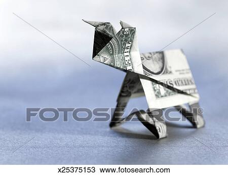 Origami Bull Made From Dollar Bill Close Up Origami Bull Made From Dollar Bill Close Up