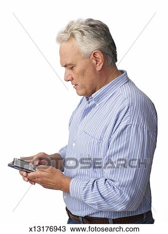 成熟的人, 报信的文本, 站立, 针对, 白色 背景, 外形 种类最齐全的