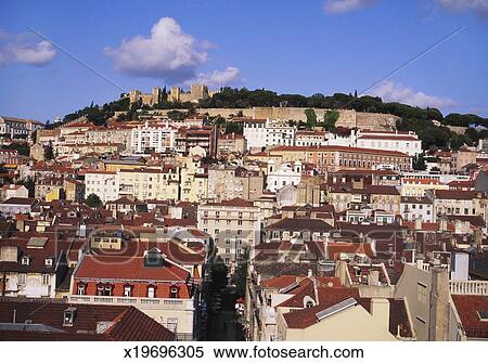 cityscape, de, lisboa, e, castelo sao jorge, portugal Ampliar Foto Banco de Imagem - cityscape, de, lisboa, e, castelo sao jorge, portugal. Fotosearch - Busca de Fotografias, Fotografia Mural, Fotos Clipart