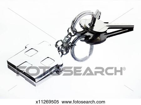Stock Image - Keys on a House Shaped Keyring. Fotosearch - Search Stock Photos, Mural Pictures, Photographs, and Photo Clipart