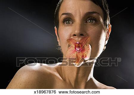 Mature Woman With Mouth Open Portrait Closeup High-Res 