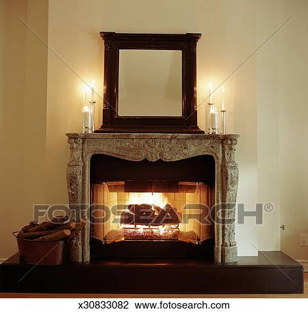 Fireplace With Candles On Mantle Stock Image X30833082 Fotosearch