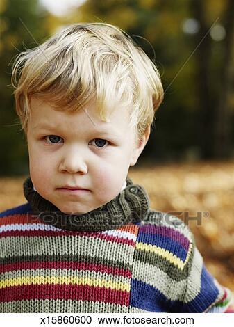 Boy 3 4 With Blonde Hair Outdoors Portrait Stock Image