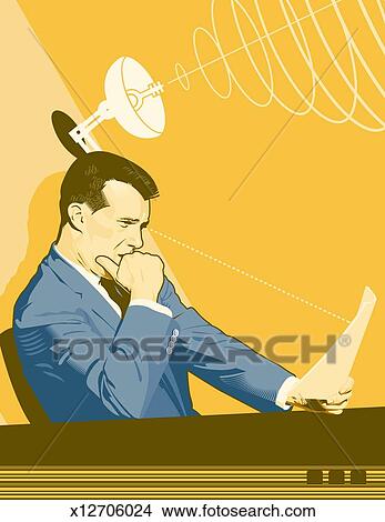 Drawing - Businessman reading memo. Fotosearch - Search Clip Art Illustrations, Wall Posters, and EPS Vector Graphics Images