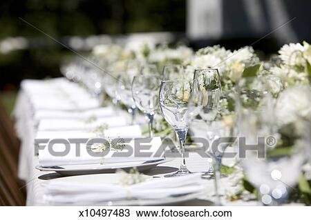 Row Of Place Settings On Table For A Wedding Reception Stock Image