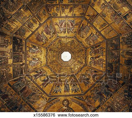 Baptistery Mosaic Ceiling Stock Photograph X15586376