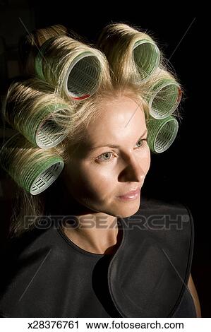 Portrait Of Woman In Hair Rollers Stock Image X28376761 Fotosearch
