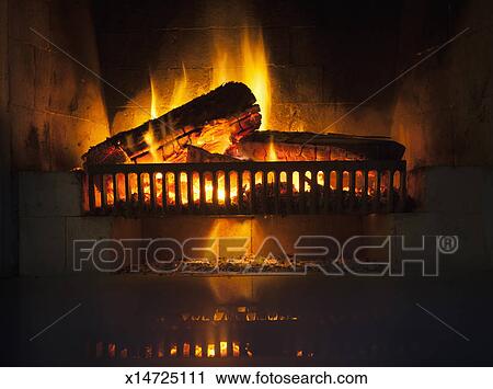 Logs Burning In Fire Grate Stock Image X14725111 Fotosearch