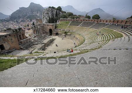 Ancient Greek Theatre Taormina Sicily Italy Stock Image - 