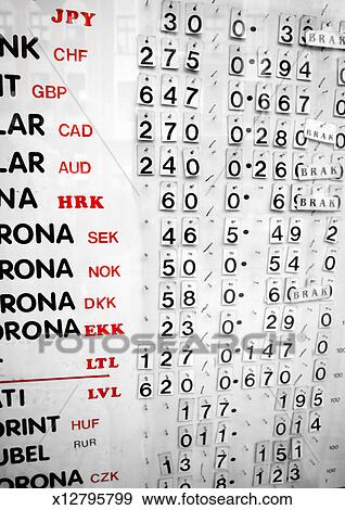 Old Currency Exchange Board In A Bank Stock Photo X12795799