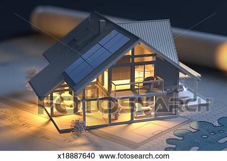 Inside Delighted House Model With Solar Panels Stock Image Delighted House Model With Solar Panels