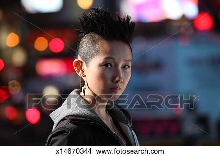 Asian Girl With Mohawk And City Lights Picture