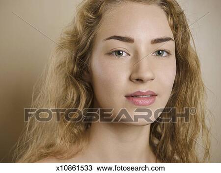 Beauty Portrait Blonde Haired Green Eyed Woman Stock Image