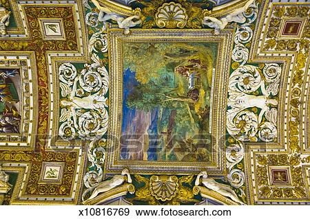 Ceiling Of Vatican Museum Gallery Rome Italy Stock Photo