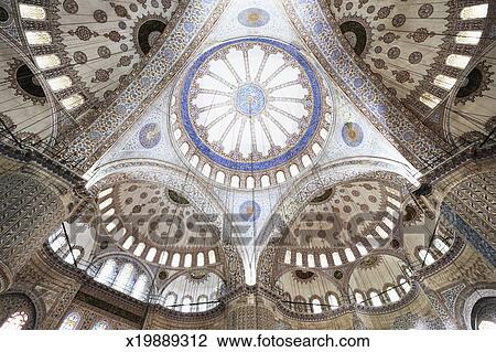 Wideangle View Of Blue Mosque Ceiling Stock Image X19889312