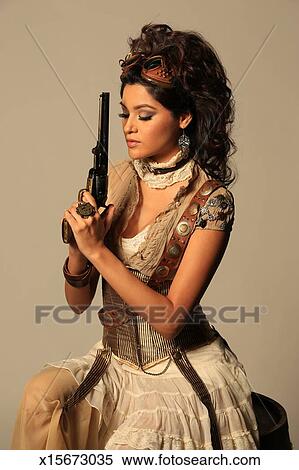 Steampunk Tenue Femme A Fusil Banques De Photographies