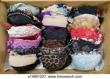 Open Drawer Showing Rows Of Women S Underwear Stock Photo