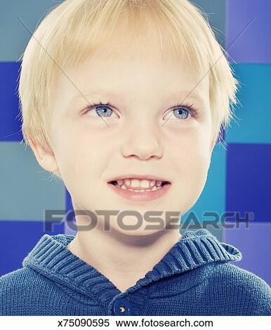 Portrait Of Blue Eyed Blonde Hair 3 Year Old Boy Stock Photography