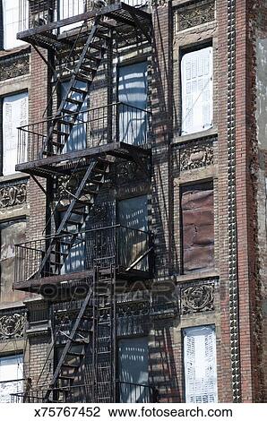 Apartment Building With Fire Escape Ladders New York City Stock Apartment Building With Fire Escape Ladders New York City