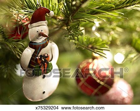 Snowman Christmas Tree Decoration Close Up Picture X75329204