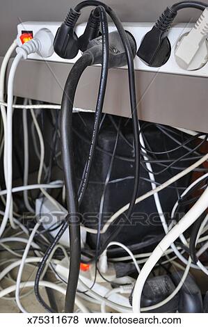 Electric Plugs Under Desk Stock Photo X75311678 Fotosearch