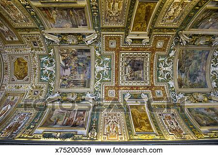 Ceiling In The Gallery Of Maps Vatican Museum Stock Photo