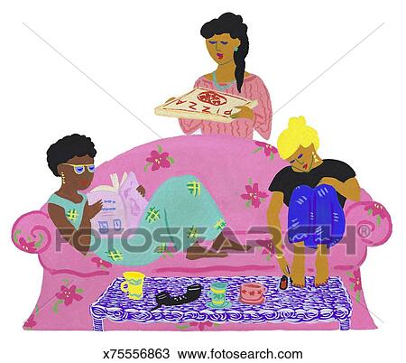 Friends On Couch Drawing X75556863 Fotosearch