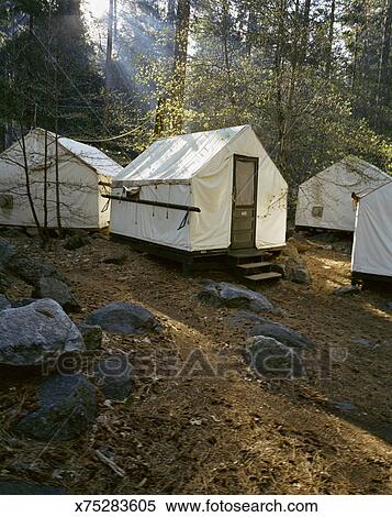 Tents At Campsite Yosemite National Park California Stock