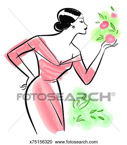 Woman looking at flowers Clipart | x75156320 | Fotosearch
