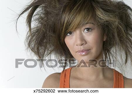 Young Woman With Messy Hair Close Up Portrait Stock Image