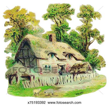 Thatched Cottage Drawing X75193392 Fotosearch